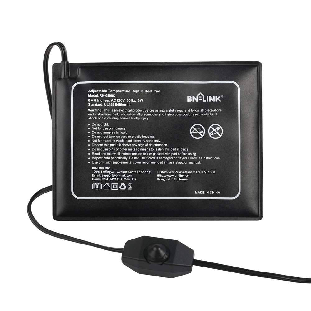 BN-LINK reptile heating pad angle view showing slim compact design for terrariums