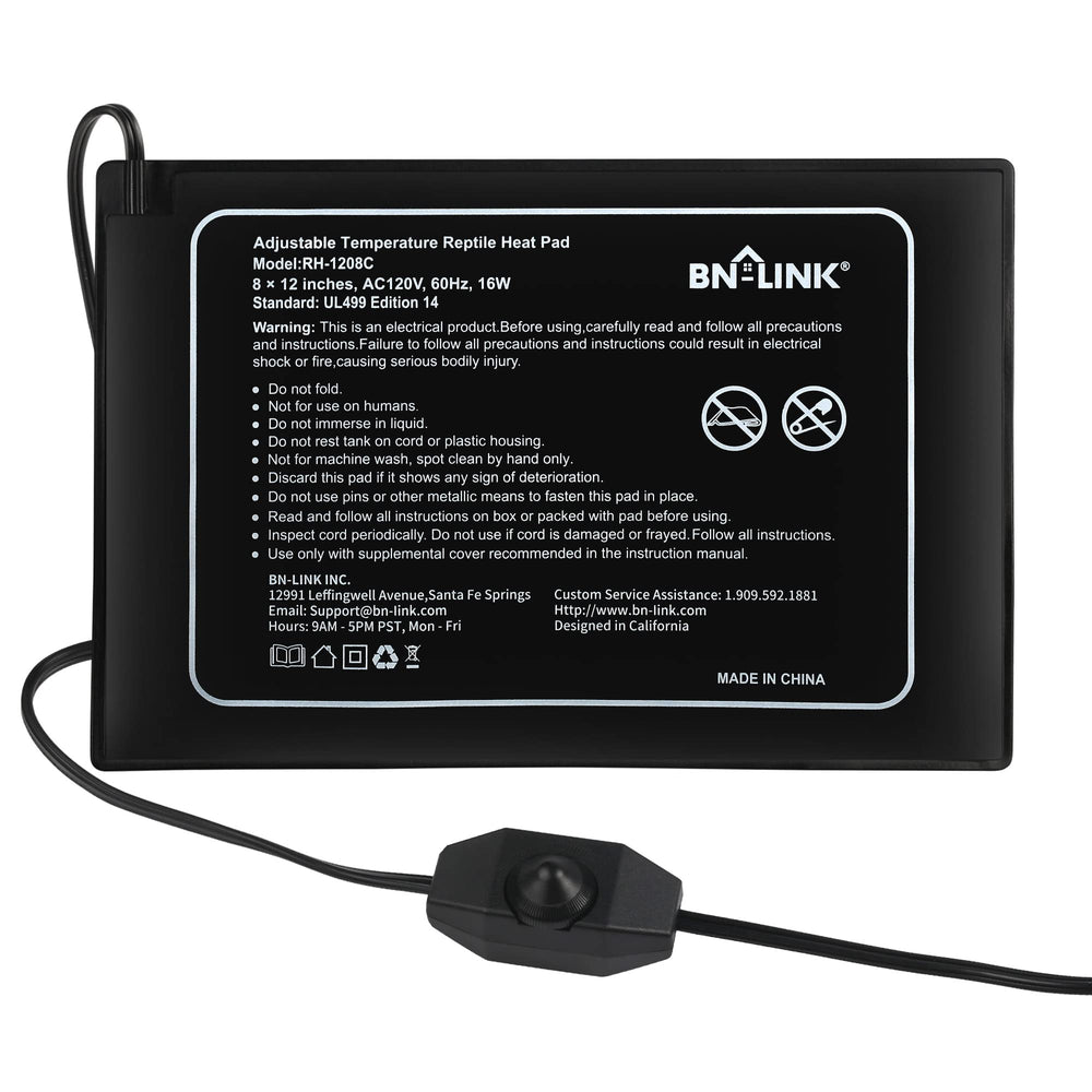 BN-LINK reptile heating pad 8x12 in with adjustable knob for precise warmth