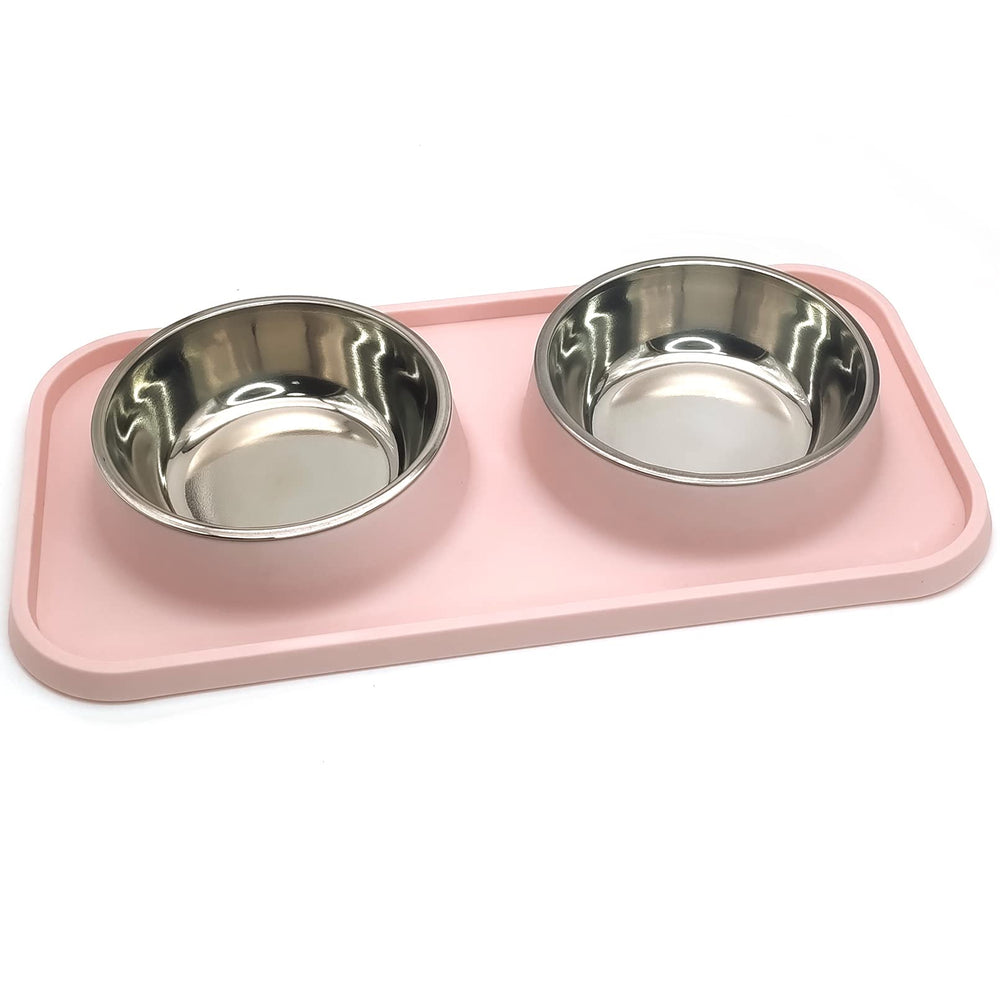 BNOSDM pink stainless-steel bowls for small pets, easy to clean.