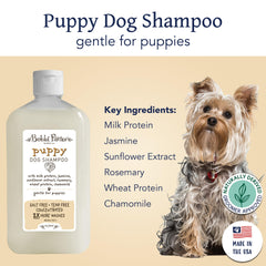 Bobbi Panter Puppy Shampoo lather close-up showing milk protein for coat care.