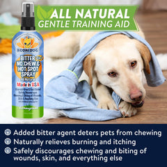 Bodhi Dog Bitter on wound area shows a skin-safe deterrent during training.