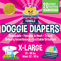 Bodhi Dog disposable female diapers with a super absorbent core for quick moisture control.