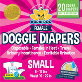Bodhi Dog packaging for disposable female dog diapers with 20-count box for easy stocking.