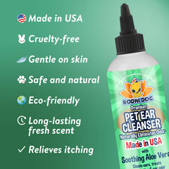 Bodhi Dog Ear Cleaner being applied to a dog's ear for gentle cleansing.
