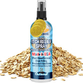 Bodhi Dog Itch Relief Spray bottle shows soothing oatmeal action for itchy skin.