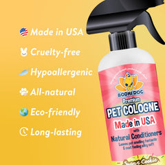Label of Bodhi Dog Sugar Cookie Cologne highlighting safe USA made formula