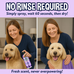 Odor-neutralization spray head showing quick freshening for pets.