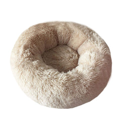 BODISEINT modern soft plush round bed front view, cozy snuggling for cats and small dogs
