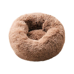 BODISEINT modern soft plush round pet bed outer view shows cozy warmth for naps.