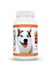 Boneo Canine Maintenance bottle packaging showing a chewable supplement that supports bone and joint health.