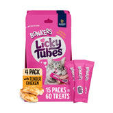 Bonkers Licky Tubes chicken pack four treats for cats, easy, mess-free feeding.
