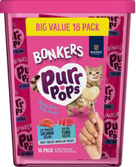 Bonkers Purrpops heart-shaped freeze-dried treats ready to nibble.