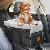 Bonthee center-console dog seat installed in car for secure travel and clear driver view.
