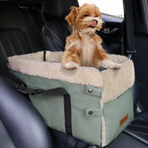 BONTHEE center-console dog car seat in green, elevated view for small dogs during rides