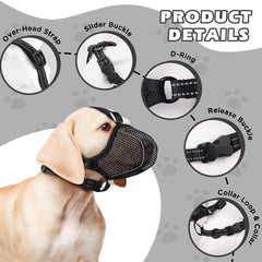 BONTHEE dog muzzle with adjustable forehead and neck straps for secure fit