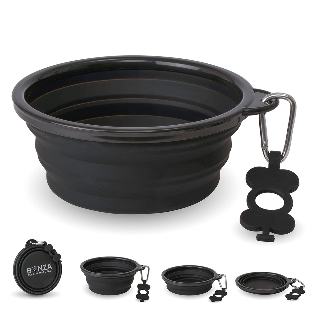 Bonza collapsible dog bowl folded flat for compact travel storage
