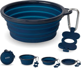 Bonza collapsible dog bowls open in navy blue, ideal for on-the-go meals.