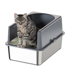 Booche high-sided litter box with lid for spill-free litter management.