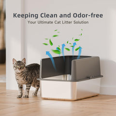 Booche stainless steel cat litter bowl with durable, easy-clean surface.
