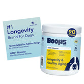 Boops Pets NAD+ soft chews bottle showcasing beef flavor for senior dogs.