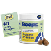 Boops Pets Probiotics for dogs bottle shows 30B CFU for gut health.