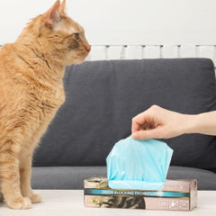 Boxed dispensing design of BOS cat waste bags keeps bags ready for quick use.