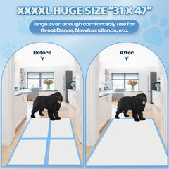 Boscute 31x47 inch pads, ideal for large dogs.