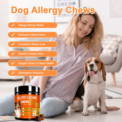 Botanic Skin Dog Allergy Chews jar label highlights probiotic blend for digestive support