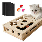 Botumiy Cat Scratch Puzzle Box outer view in solid wood for durable feline play.