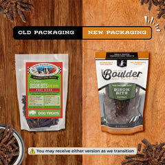 Boulder Dog Food Company Bison Bits closeup reveals chewy texture ideal for training rewards