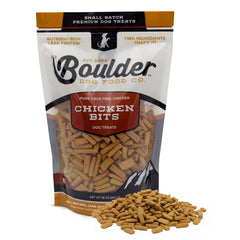 Boulder Chicken Bits package front showing grain-free training treats for dogs
