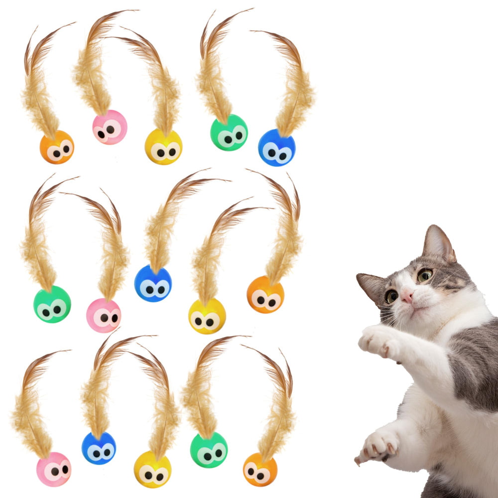 Bouncy Tails cat ball toy with feathers promotes active indoor play and hunting-style engagement.