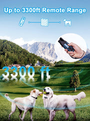 BOUSNIC shock collar receiver shown on dog for waterproof training