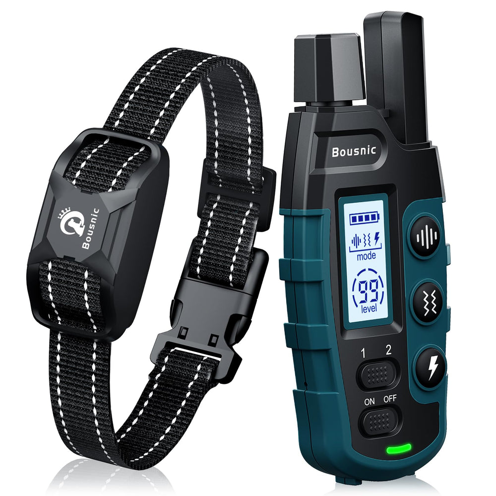 Bousnic dog shock collar with remote training at distance for safe corrections.