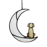 BOXCASA dog on moon stained glass suncatcher brightens windows and honors a beloved pet