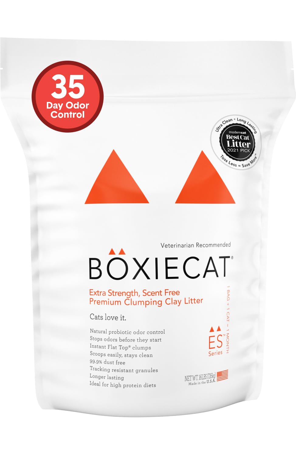 Boxiecat Extra Strength 35 Day Odor Control bag showing long-lasting odor management.