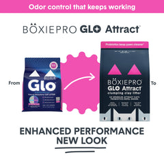 BoxiePro Glo clumping clay close-up shows strong, scoopable clumps for easy maintenance.