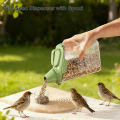 Brabtod seed dispenser with pour spout for easy filling.