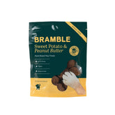 BRAMBLE organic dog treats with sweet potato and peanut butter in a resealable bag.