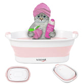 BREENHILL collapsible dog bath tub pink expanded for easy pet bathing