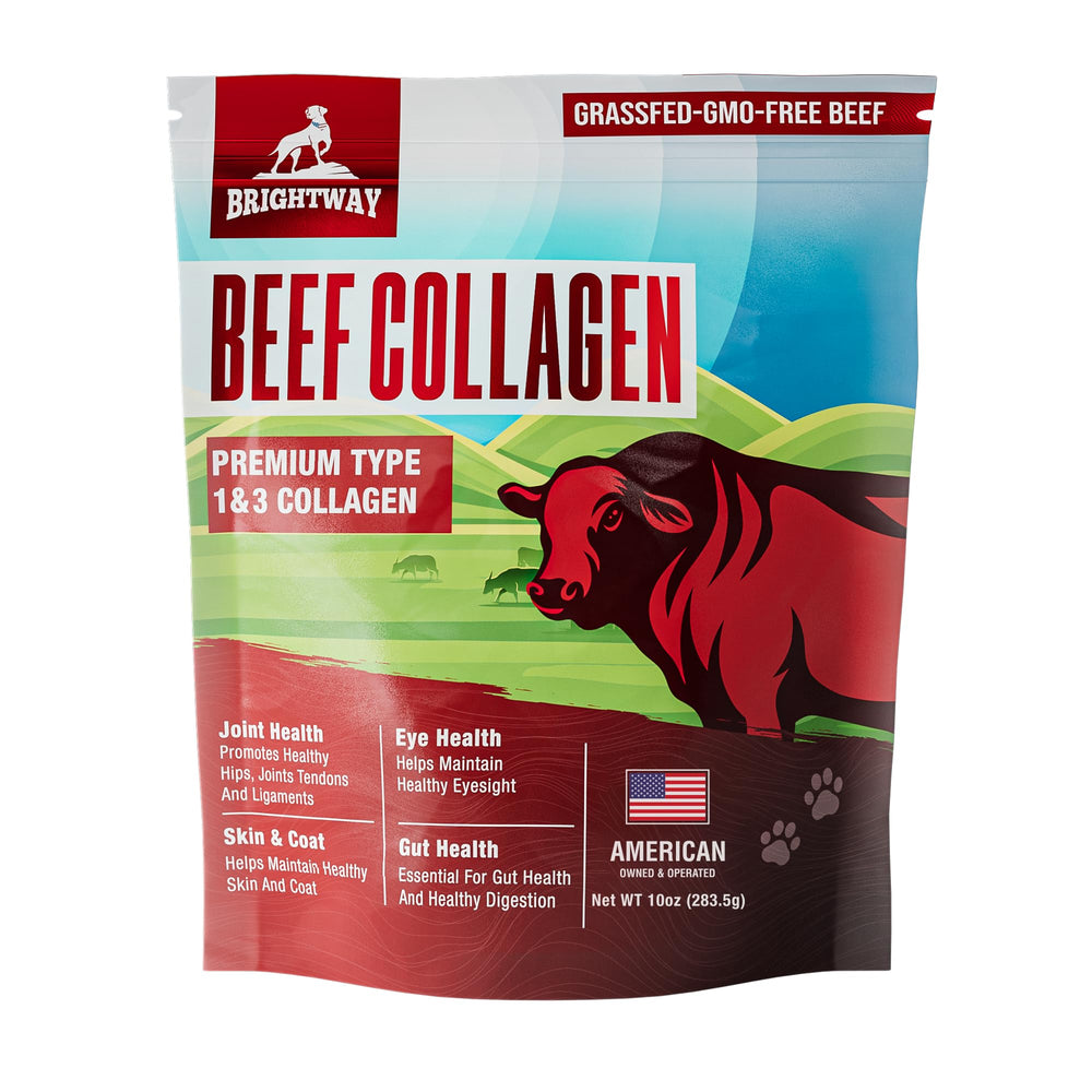 Brightway Pets Grass-Fed Collagen for Dogs bottle promotes joint health and easy dosing