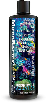 Brightwell Aquatics MicroBacter Start XLM bottle label highlights concentrated nitrifying bacteria for quick cycle
