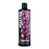 Brightwell Restor liquid coral tissue bottle boosts growth and color in saltwater tanks.