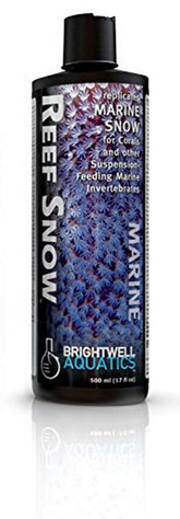 Brightwell Reef Snow bottle front showing nutrient-rich formula for corals and invertebrates.