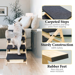 BRIKY dog stairs side view showing sturdy wooden frame and stability