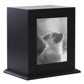 BRKURLEG Pet Wood Memorial Urn front view with photo frame to keep memories close