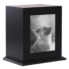BRKURLEG Pet Wood Memorial Urn front view with photo frame to keep memories close
