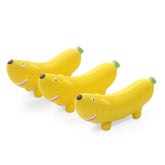 BRMDT 3-pack banana dog toy set with squeak for engaging playtime.