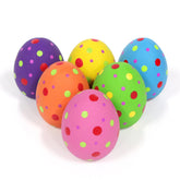 BRMDT Easter eggs squeaky toy with colorful dots for playful fetch sessions.