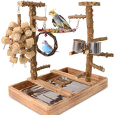 BRSLAIF natural wood perch stand with uneven branches for natural foot exercise.